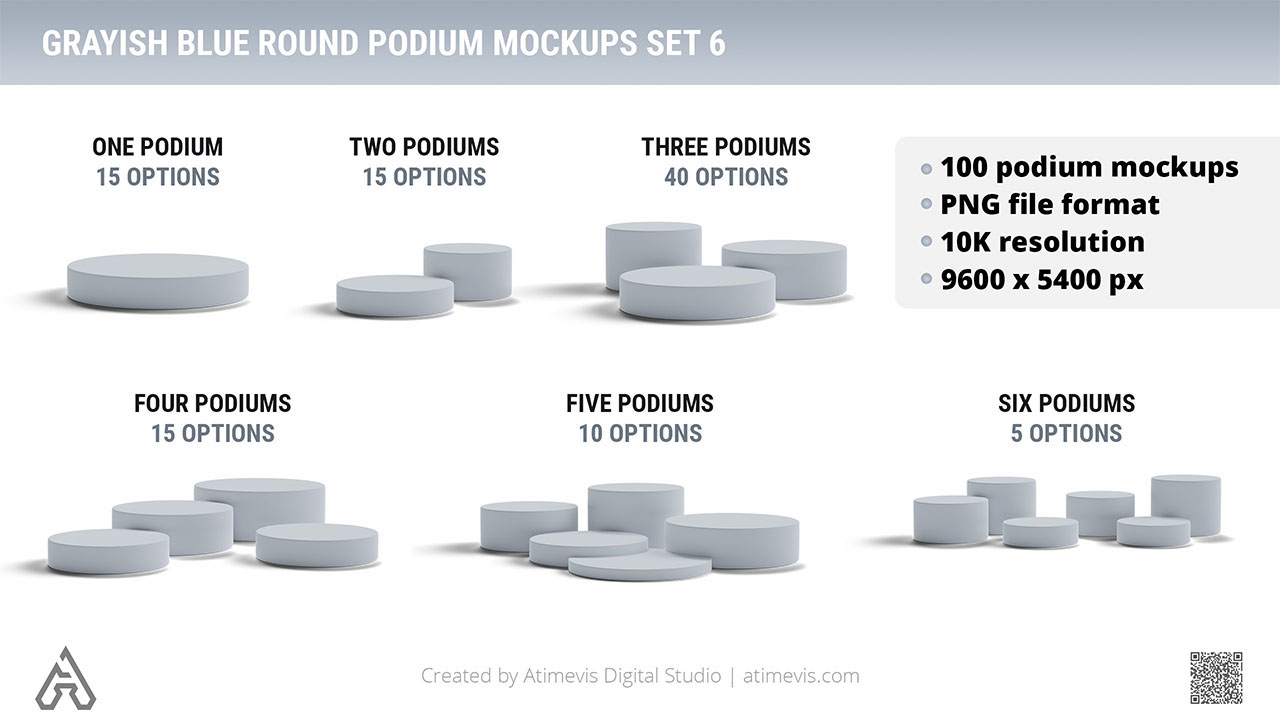 Grayish Blue Round Podium Mockups Set 6 by Design Studio Atimevis