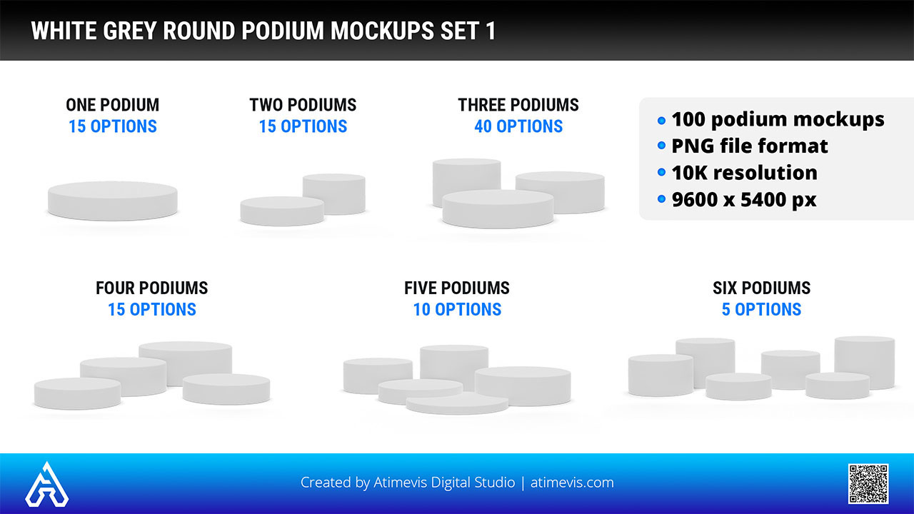 White Grey Round Podium Flat 2D Mockups Set 1 by Studio Atimevis