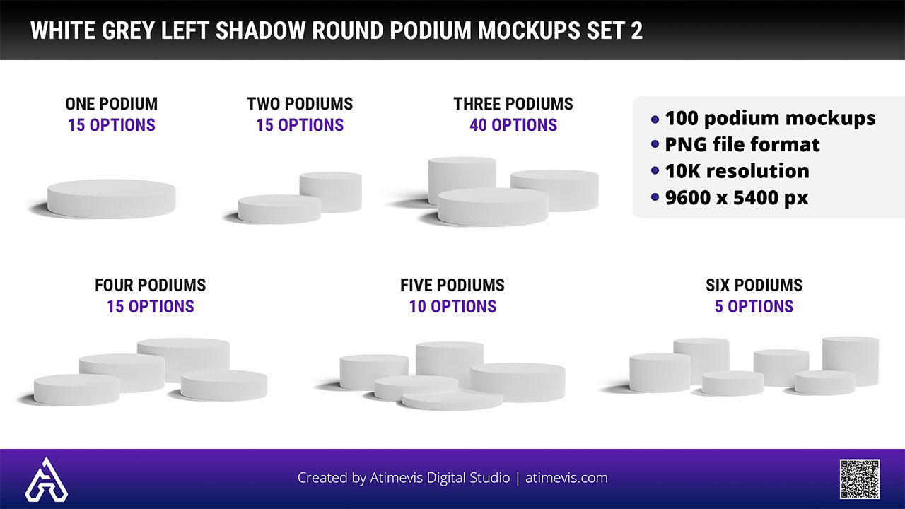 White Grey Left Shadow Round Podium Flat 2D Mockups Set 2 by Studio Atimevis