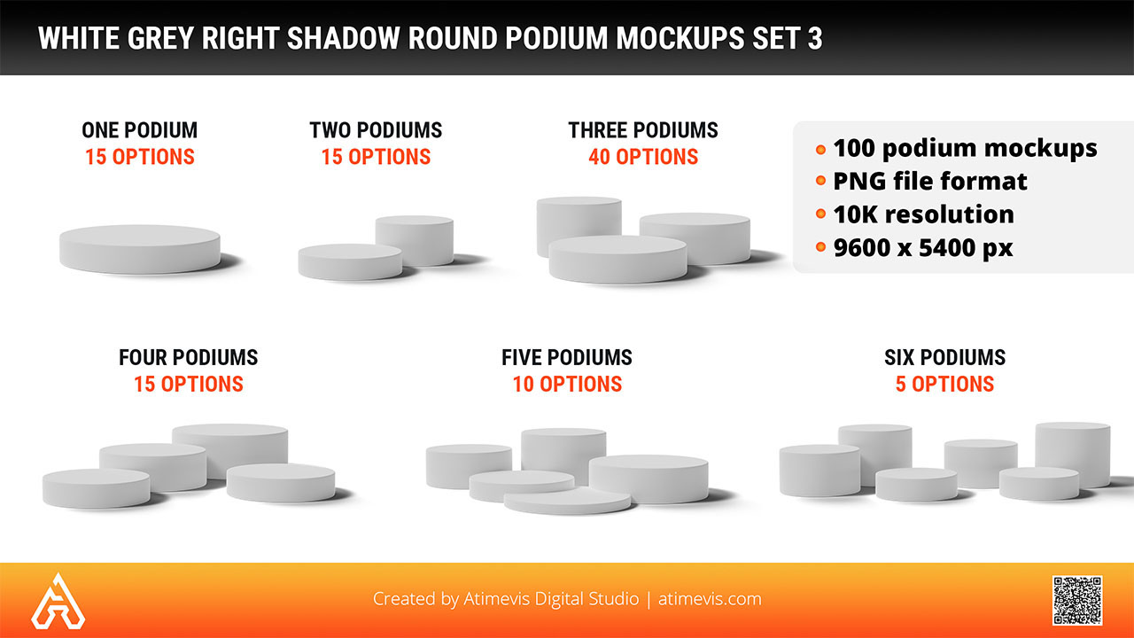 White Grey Right Shadow Round Podium Flat 2D Mockups Set 3 by Studio Atimevis