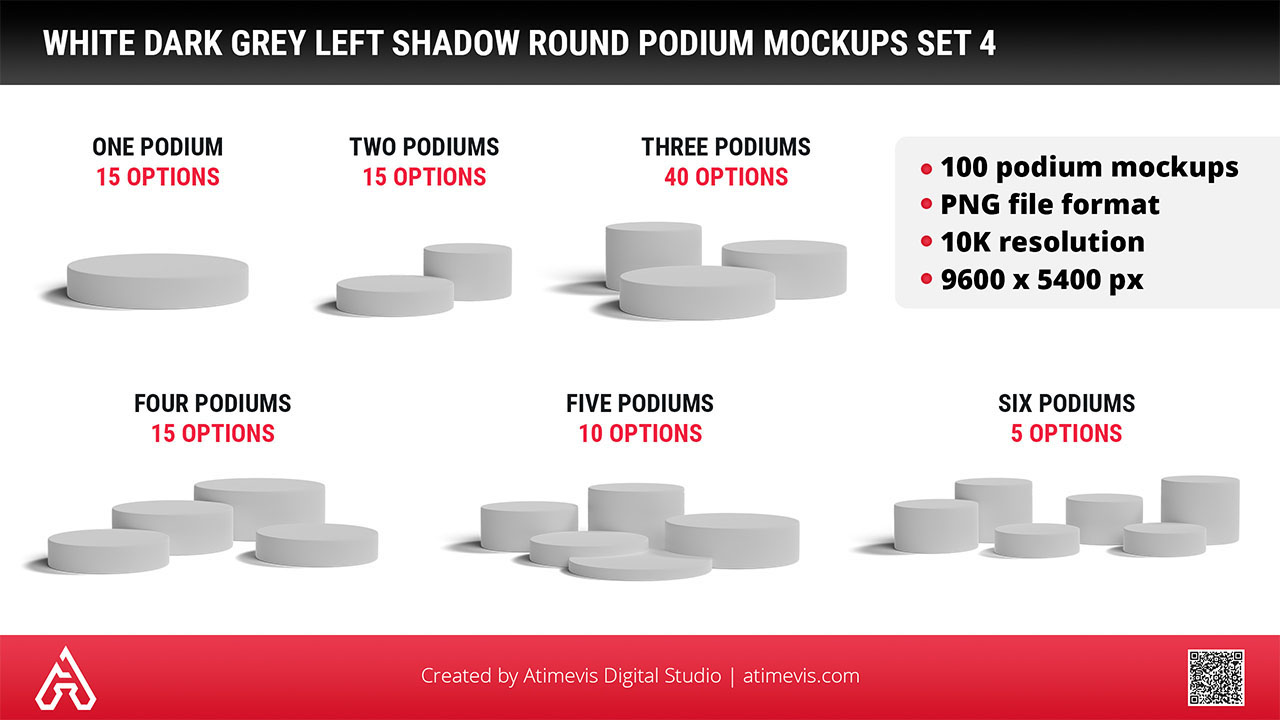 White Dark Grey Left Shadow Round Podium Flat 2D Mockups Set 4 by Studio Atimevis