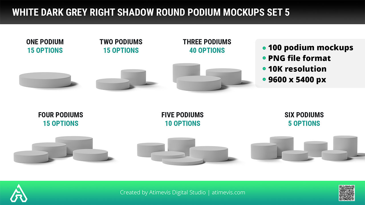 White Dark Grey Right Shadow Round Podium Flat 2D Mockups Set 5 by Studio Atimevis
