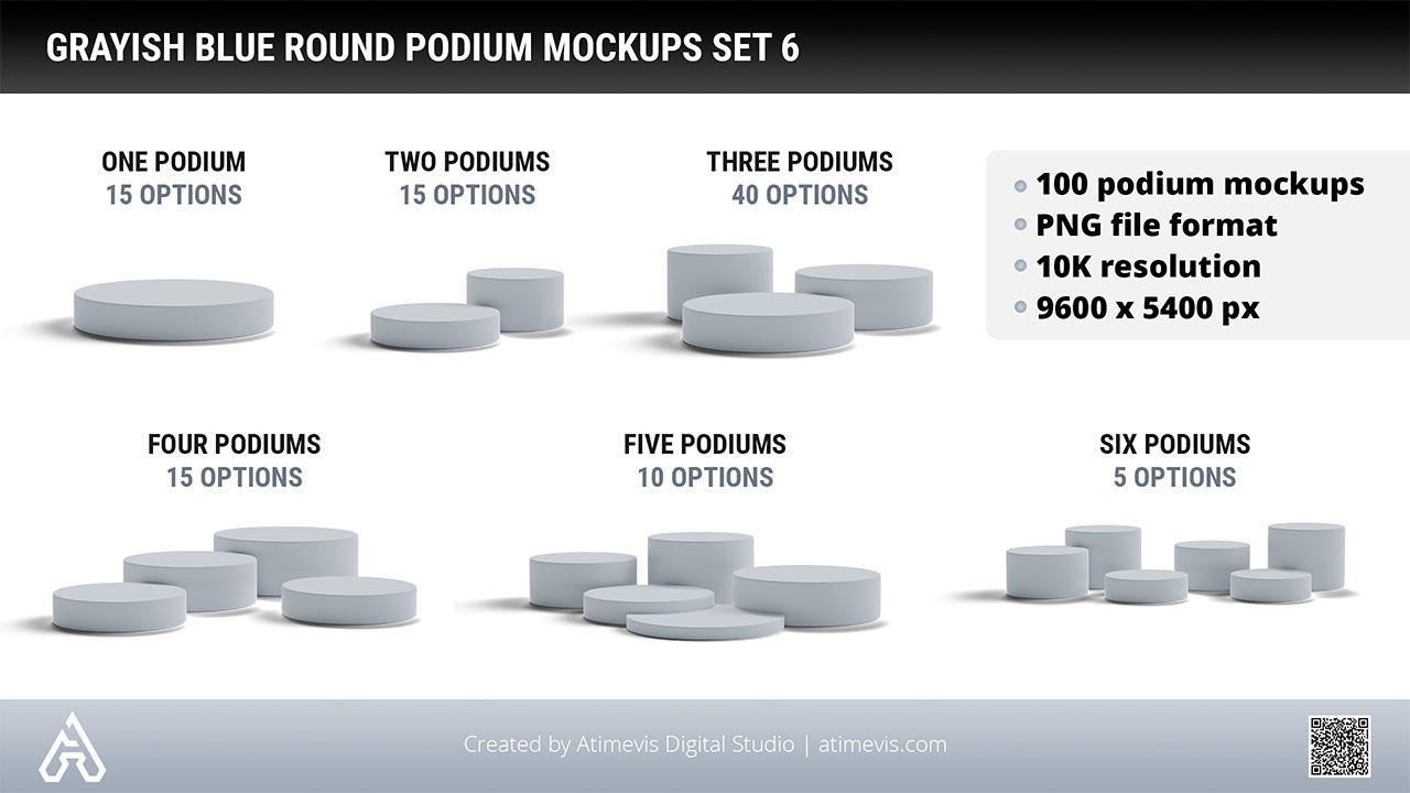 Grayish Blue Round Podium Flat 2D Mockups Set 6 by Studio Atimevis