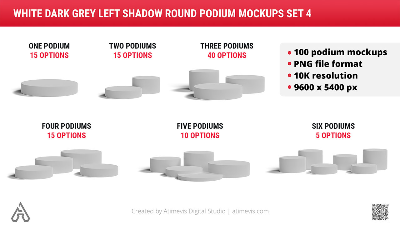 White Dark Grey Left Shadow Round Podium Mockups Set 4 by Design Studio Atimevis