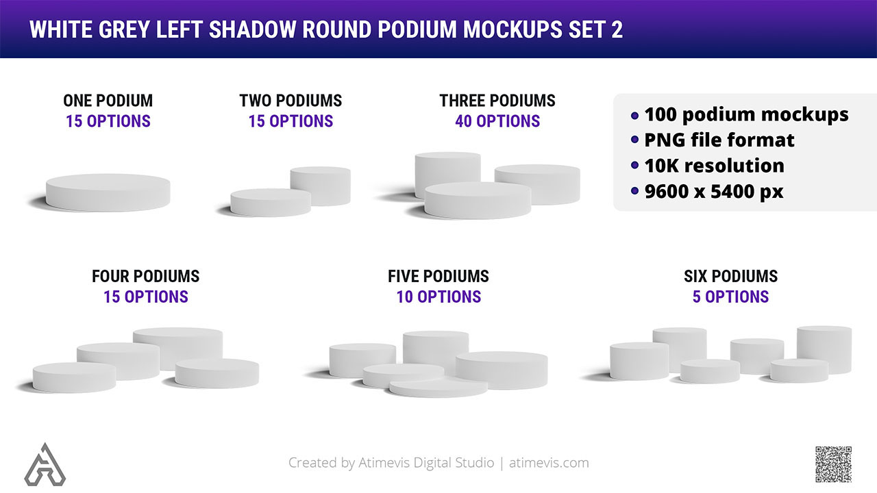 White Grey Left Shadow Round Podium Mockups Set 2 by Design Studio Atimevis