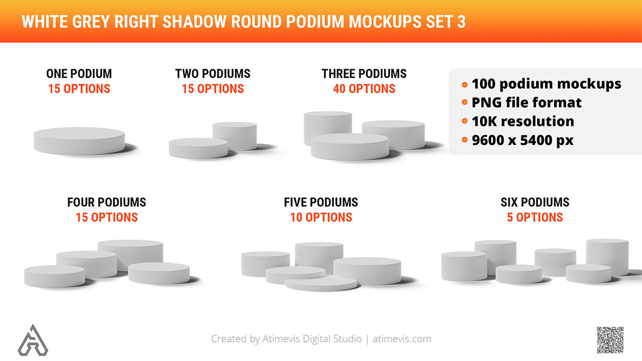 White Grey Right Shadow Round Podium Mockups Set 3 by Design Studio Atimevis